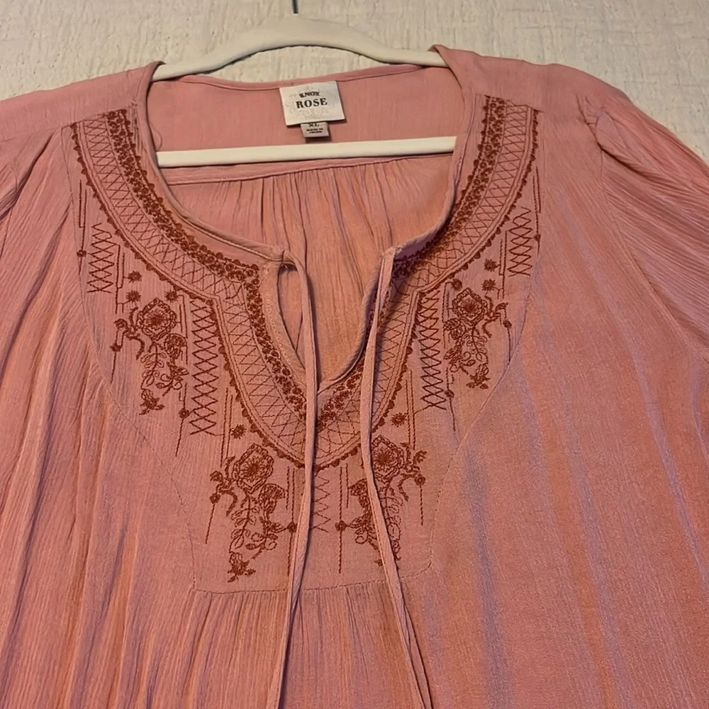 Knox Rose Pink Tie Front Embellished Blouse - Picture 3 of 7